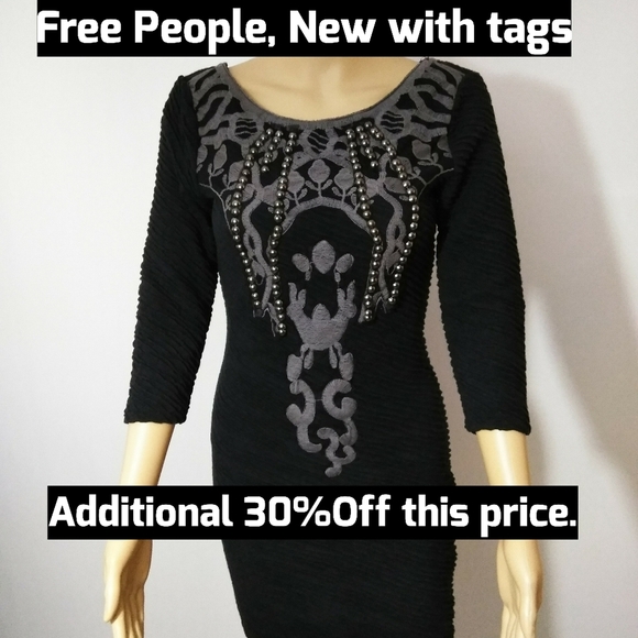 Free People Black Embroidered Studded Dress New with tags! Make offers now - Picture 1 of 7